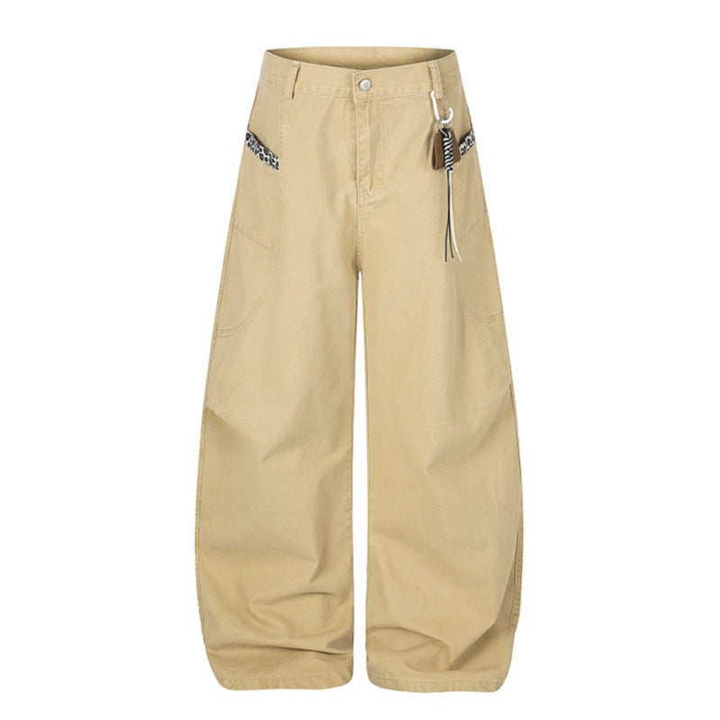 Damen Extraweite Palazzohose mit hoher Taille, Cargo‑Taschen und dekorativem Schlüsselanhänger Nord Taschen