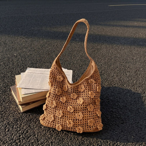 Damen gehäkelte Umhängetasche mit floralen Applikationen Nord Taschen
