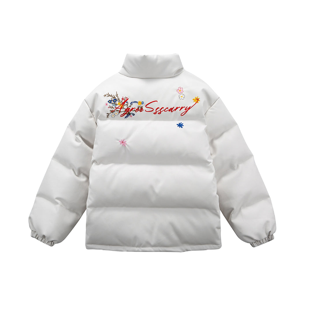 Damen Wattierte Kurzjacke mit floraler Stickerei und hohem Stehkragen Nord Taschen