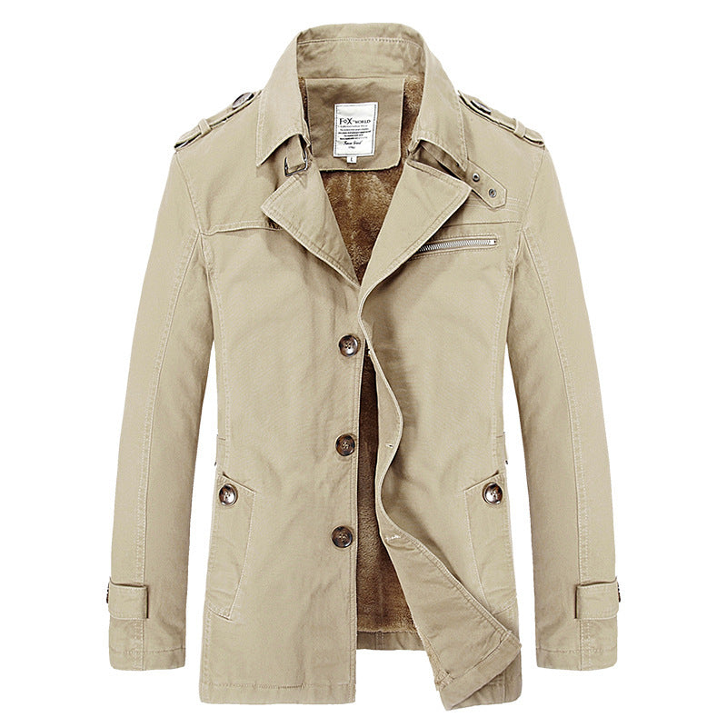 Herren militärisch inspirierter Kurzmantel mit Teddyfleece‑Innenlage und Reißverschluss‑Brusttasche Nord Taschen