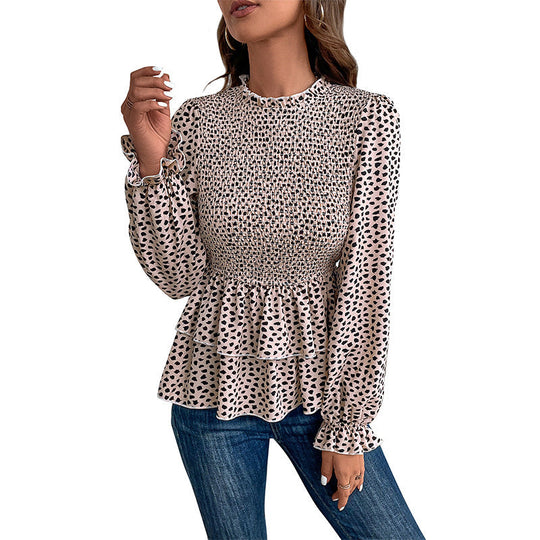 Damen Gesmokte Volant-Bluse mit Rüschen-Taille und langen Ärmeln Nord Taschen
