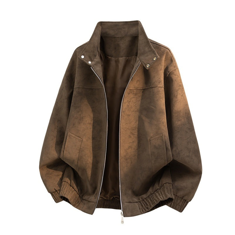 Herren Oversize Velours‑Optik Bomberjacke mit Stehkragen, Zwei‑Wege‑Reißverschluss & elastischem Saum Nord Taschen