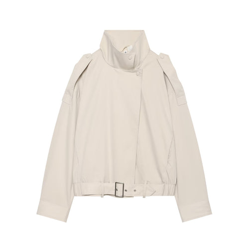 Damen Kurz geschnittene Trench-inspirierte Jacke mit hohem Stehkragen und Taillengürtel Nord Taschen