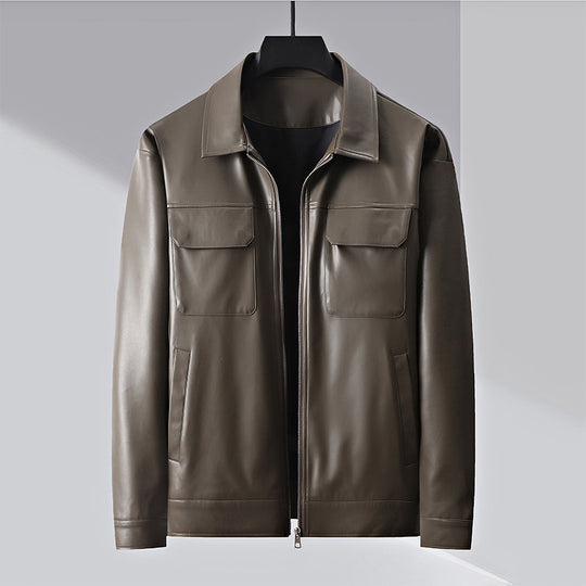 Herren minimalistische Lederimitatjacke mit durchgehendem Reißverschluss und aufgesetzten Brusttaschen Nord Taschen