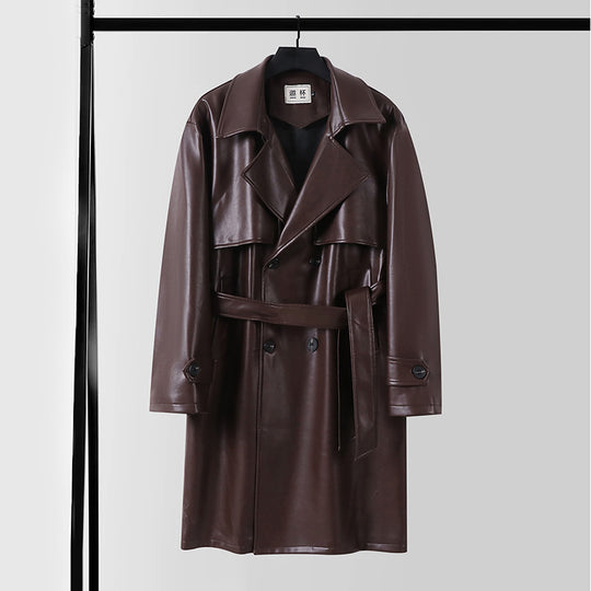 Herren Lederimitat-Trenchcoat mit Doppelreiher, Oversize-Schnitt und Manschettenriegel Nord Taschen