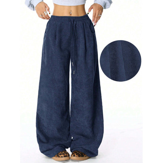 Damen Weite Cordhose mit hohem elastischem Bund und Kordel Nord Taschen