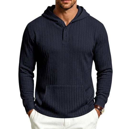 Herren Kapuzenpullover mit Waffelstruktur, Henley-Knopfleiste und Kängurutasche Nord Taschen