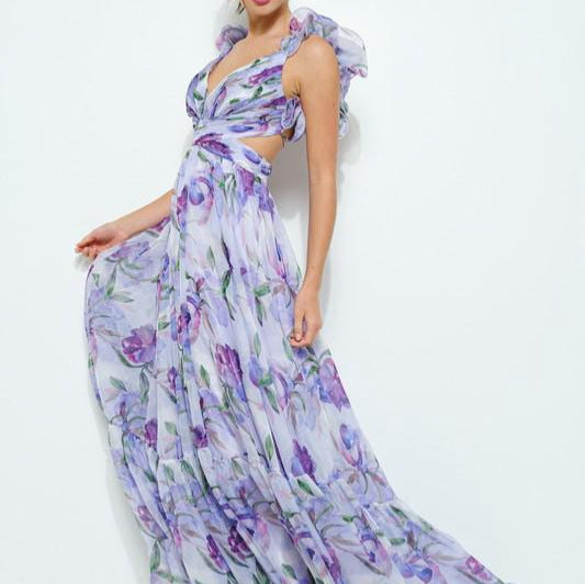 Damen Maxi-Kleid mit floralen Rüschen und schwingendem Design - Arvani