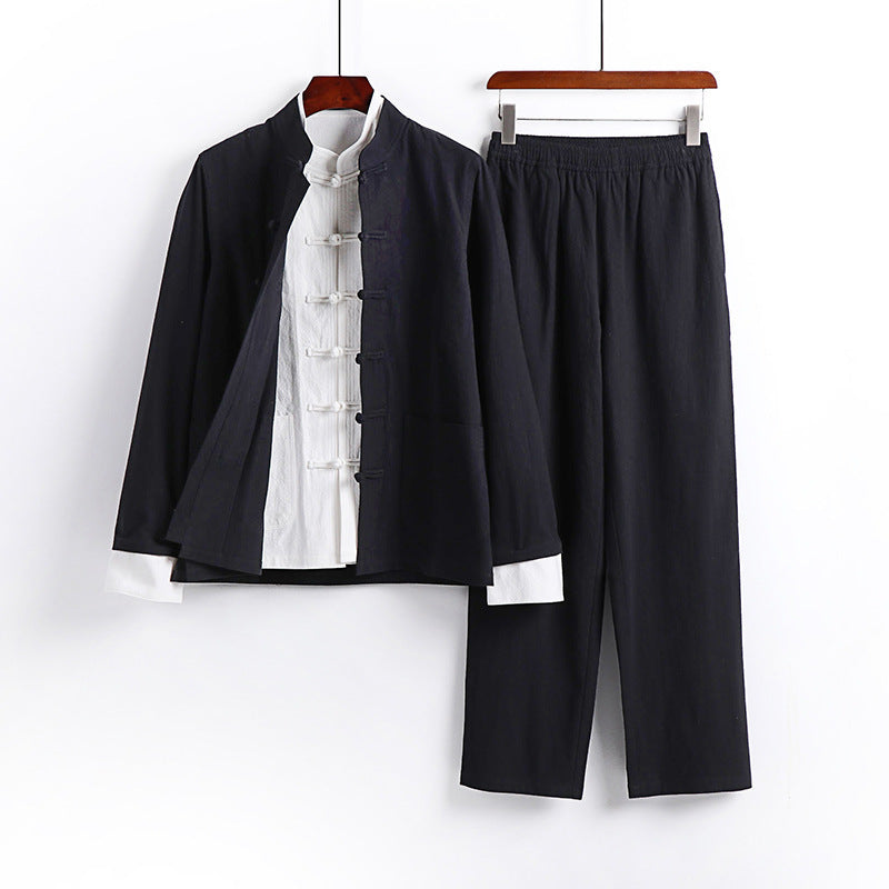 Herren Traditionsinspiriertes Kimono-Loungewear-Set mit Mandarinkragen Knotenverschluss und gerader Bundhose Nord Taschen
