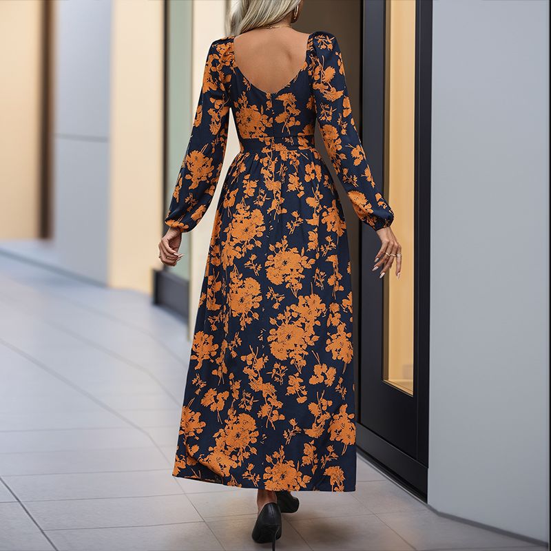 Damen Floral Maxikleid mit V-Ausschnitt und Rüschendetails Nord Taschen