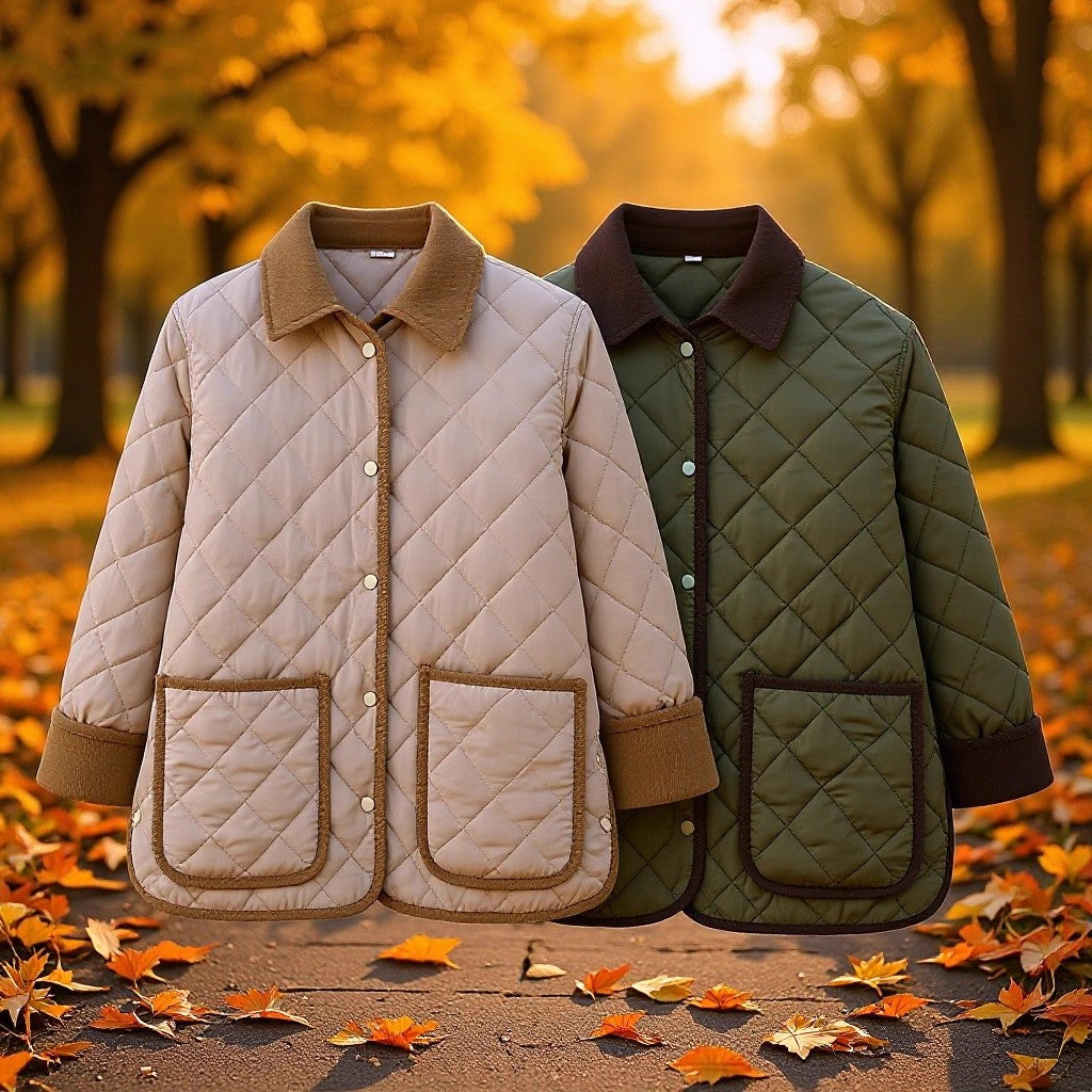 Damen Steppjacke mit Kordkragen, Pattentaschen und Druckknopfverschluss Nord Taschen