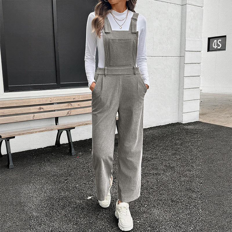 Damen Lässiger Baumwoll-Jumpsuit mit breiten Beinen Nord Taschen