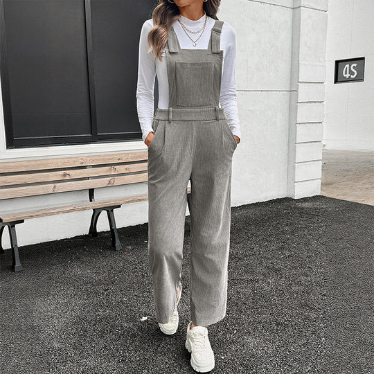 Damen Lässiger Baumwoll-Jumpsuit mit breiten Beinen Nord Taschen