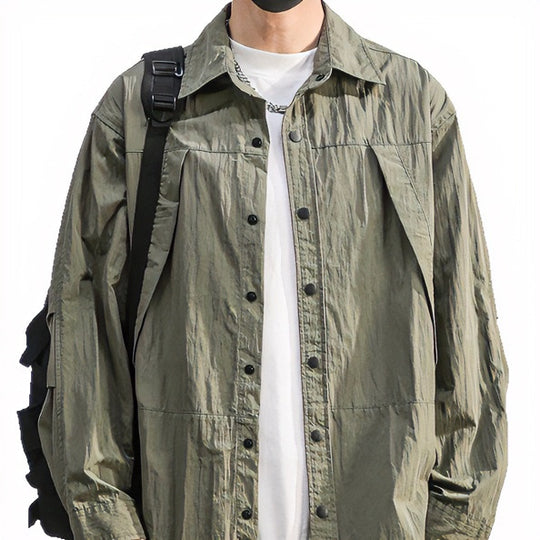 Herren Leichte Overshirt-Hemdjacke im Relaxed-Look mit Druckknopfleiste und Faltendetail Nord Taschen