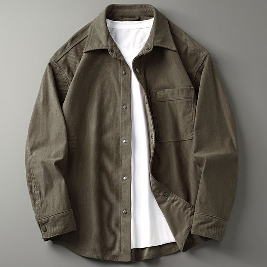 Herren Cord-Overshirt im Worker-Look mit Druckknopfleiste und aufgesetzter Brusttasche Nord Taschen