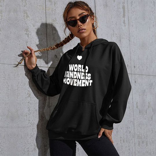 Damen Lässiger Oversize-Kapuzenpullover mit Statement-Print, Kängurutasche und Rippbündchen Nord Taschen