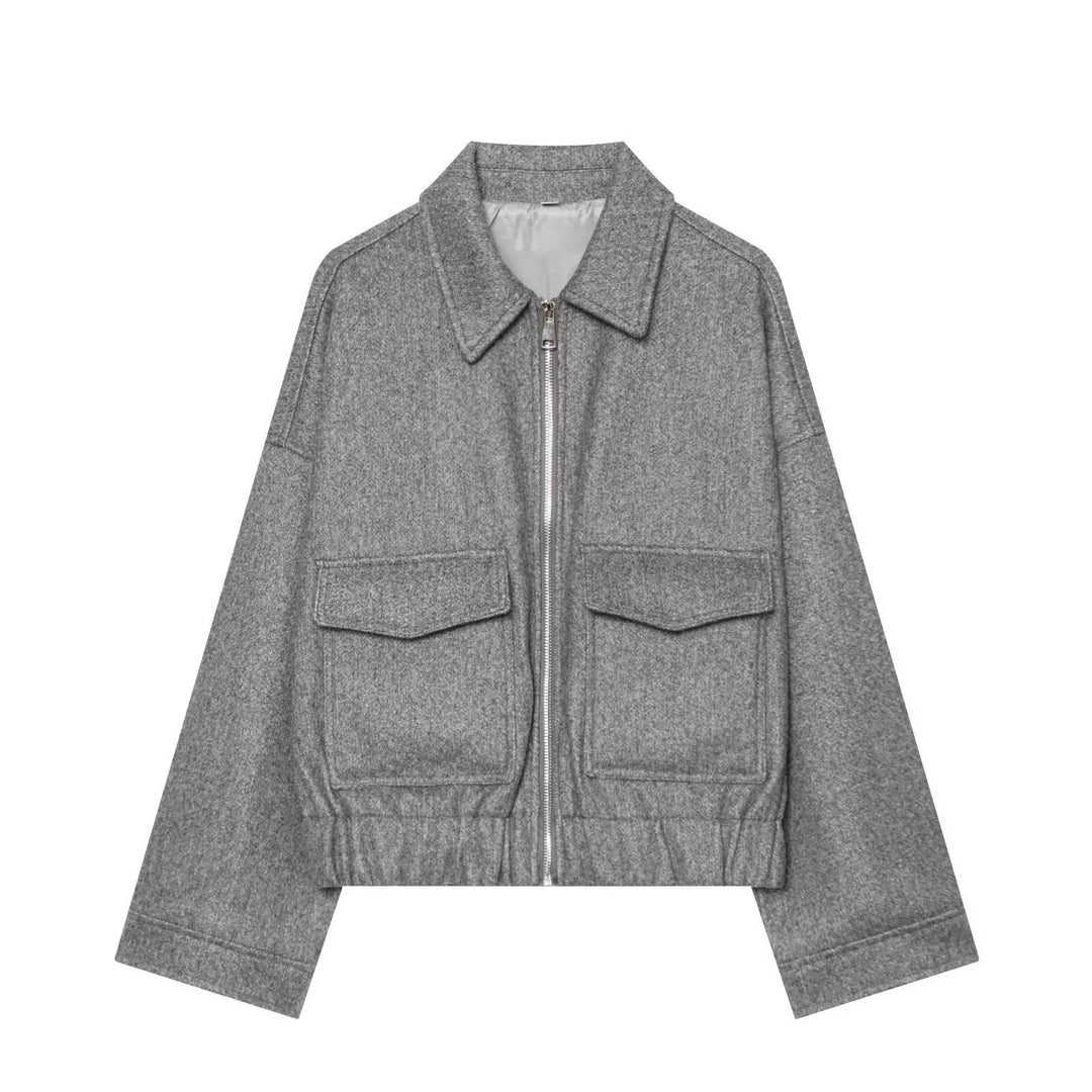 Damen Kurzjacke aus Wollmix mit Reißverschluss, Pattentaschen und elastischem Saum Nord Taschen