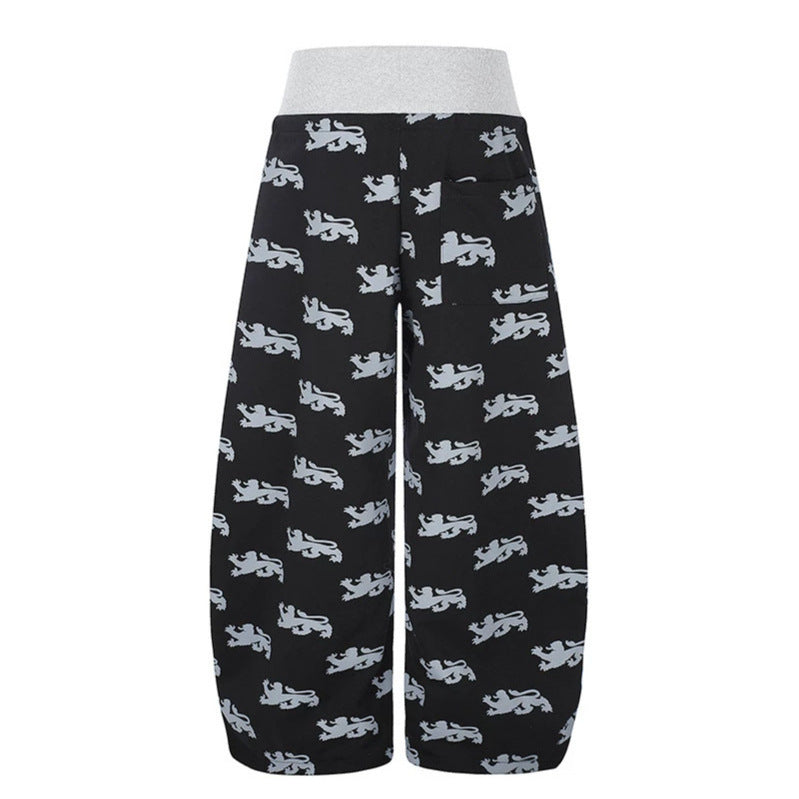 Damen Weite Culotte‑Palazzohose aus Sweat mit hohem Rippbund, Tunnelzug und heraldischem Wappenprint Nord Taschen