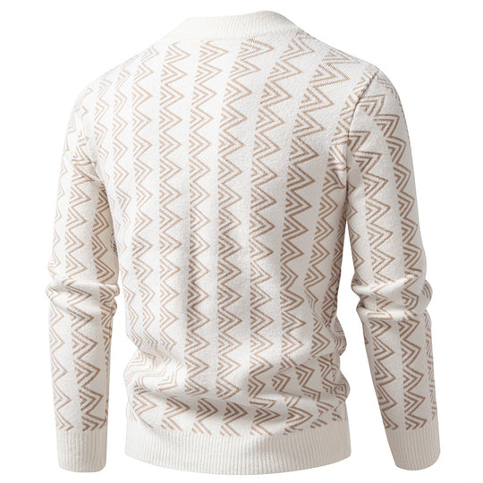 Herren Feinstrick-Mockneck-Pullover mit geometrischem Zickzack-Jacquard Nord Taschen