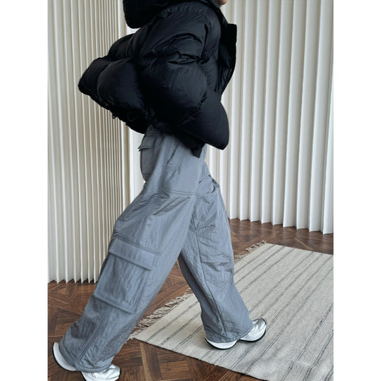Damen Weite High‑Waist Cargo‑Palazzo‑Hose mit aufgesetzten Klappentaschen Nord Taschen
