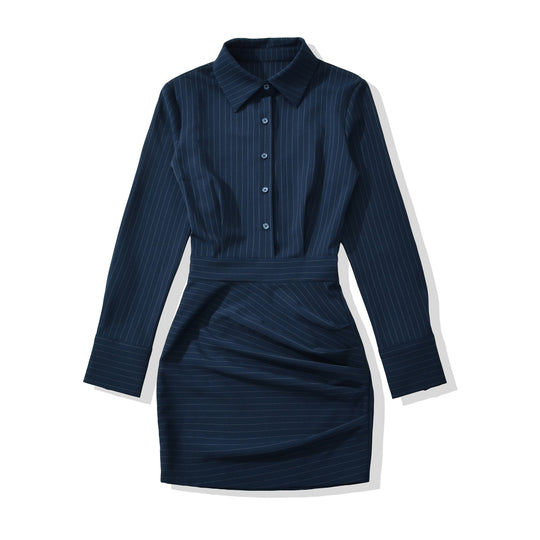 Damen Tailliertes Midikleid mit Hemdblusenoberteil und Nadelstreifen‑Design Nord Taschen