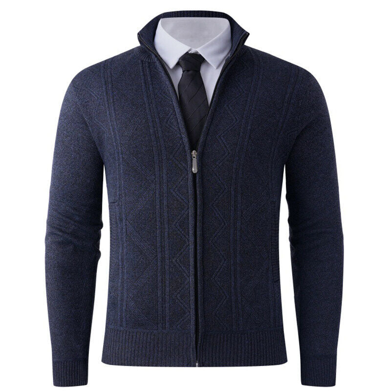 Herren Strick-Zipjacke mit Stehkragen und dezentem Rautenmuster Nord Taschen