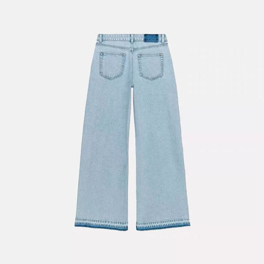 Damen Highwaist Cropped Wide‑Leg Jeans mit Häkelspitzen-Seitenstreifen Nord Taschen