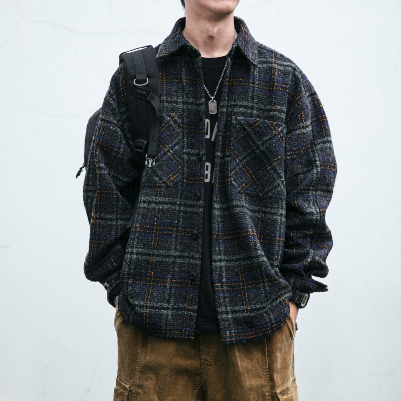 Unisex Karo-Overshirt aus Wollmix mit aufgesetzten Brusttaschen Nord Taschen