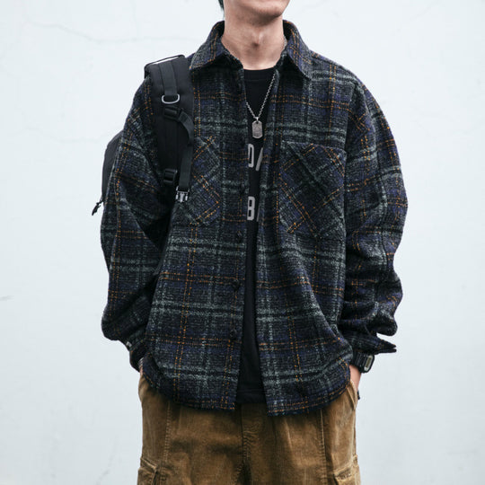 Unisex Karo-Overshirt aus Wollmix mit aufgesetzten Brusttaschen Nord Taschen