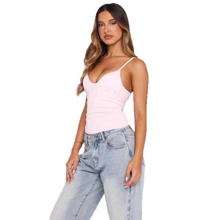 Damen Figurnahes Tanktop mit tiefem V-Ausschnitt und breiten Trägern