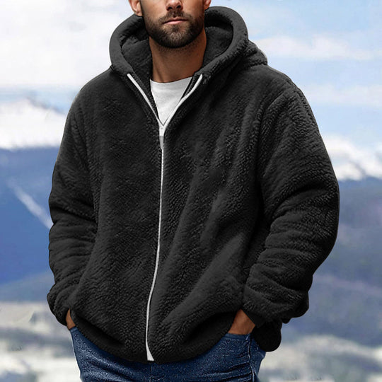 Herren Kuschelige Teddy-Fleece-Kapuzenjacke mit Reißverschluss und Oversize-Passform Nord Taschen