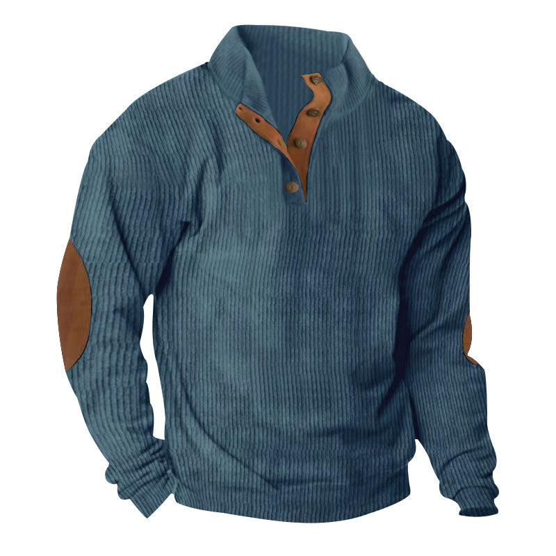 Herren Waffelstrick-Henley-Pullover mit Stehkragen und Ellbogen-Patches Nord Taschen