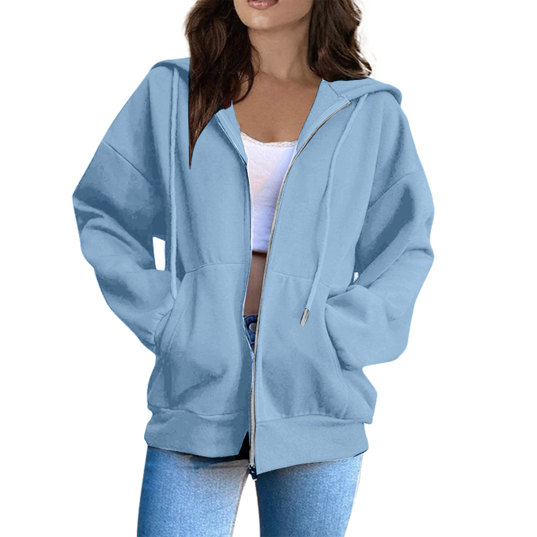 Damen nan lässige Kapuzenjacke mit durchgehendem Reißverschluss, Kängurutaschen und voluminösen Raglanärmeln Nord Taschen