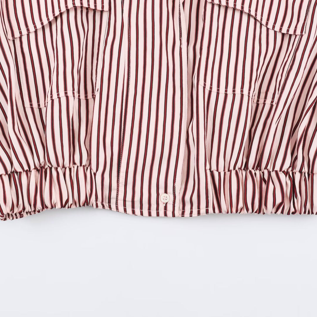 Damen Gestreifte Cropped Blousonjacke mit Schulterklappen, aufgesetzten Pattentaschen und elastischem Saum Nord Taschen