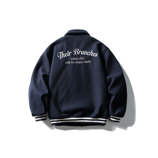 Herren Boxy College‑Blousonjacke aus Wollmix mit Druckknopfverschluss und gestreiften Rippbündchen Nord Taschen