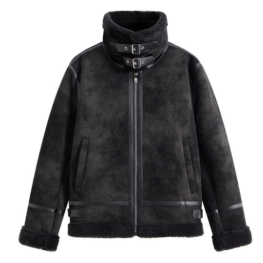 Herren Gefütterte Fliegerjacke im Aviator-Stil mit Stehkragen und Doppelgurt Nord Taschen