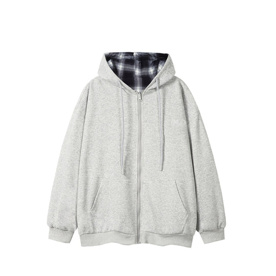 Unisex Oversize-Kapuzenzipjacke mit karierter Kapuzenfütterung und Kängurutaschen Nord Taschen