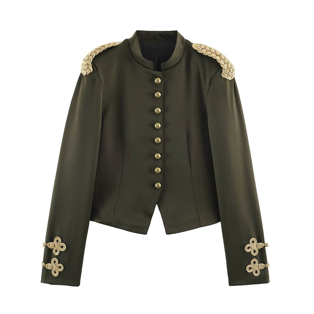 Damen Kurzer Militärblazer mit geflochtenen Epauletten und Zierknoten-Ärmeln Nord Taschen