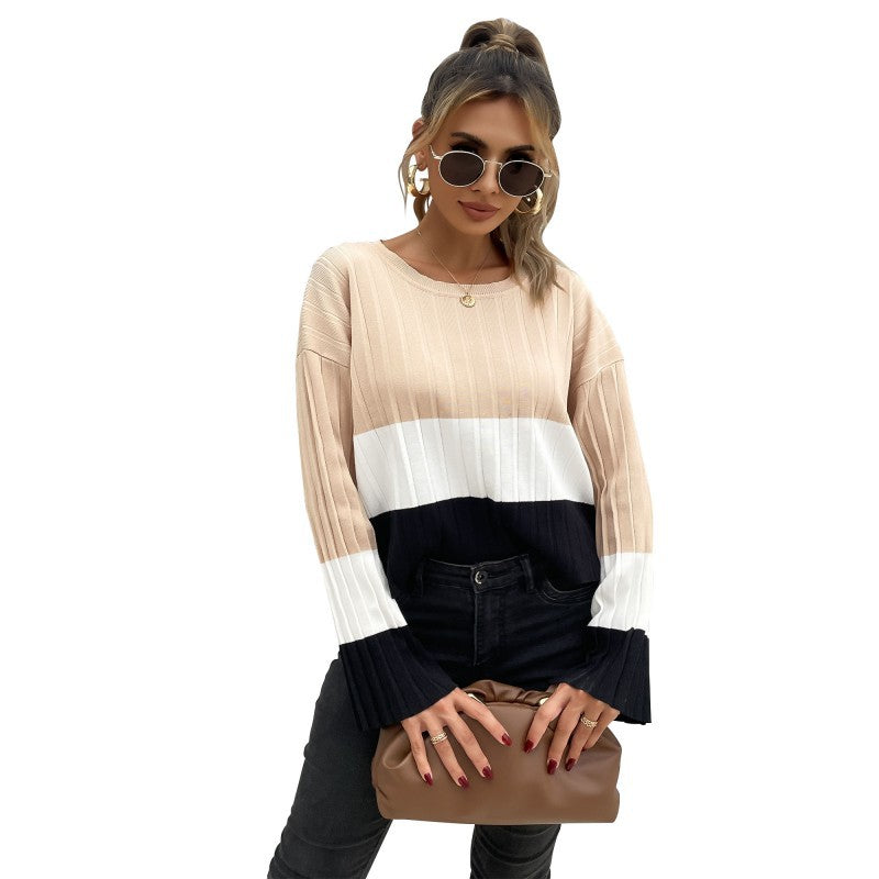 Damen Lässiger Strickpullover mit Rippstruktur und weiten Ärmeln Nord Taschen