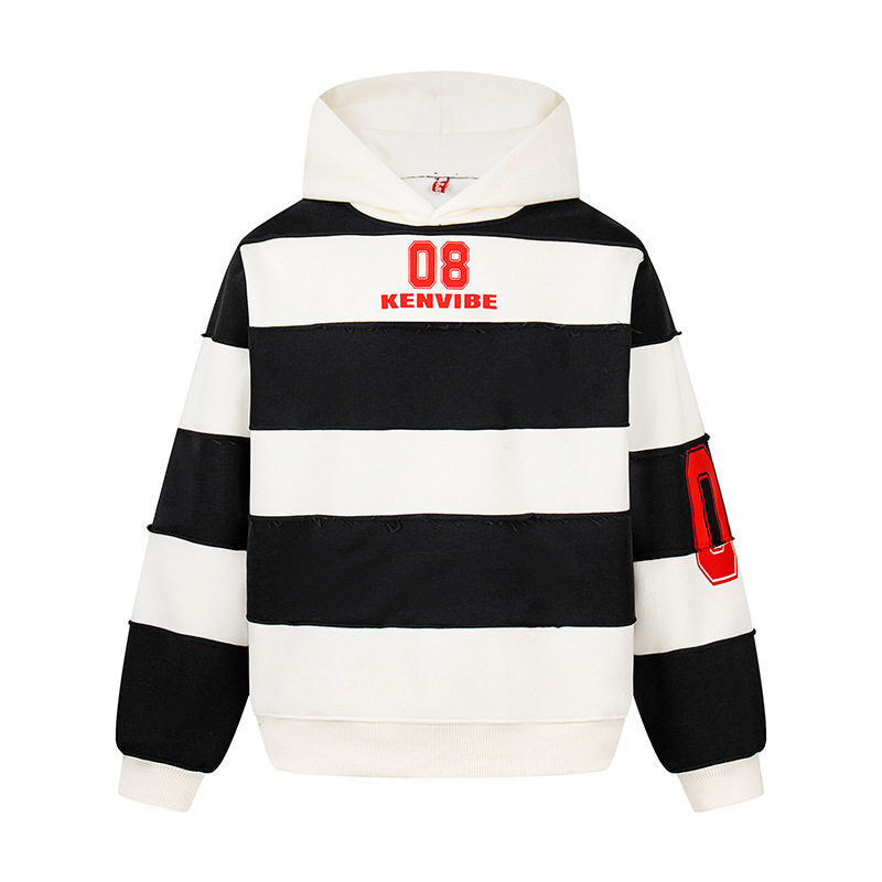 Damen Gestreifter Kapuzenpullover im Oversize-Sportstyle mit College‑Print Nord Taschen