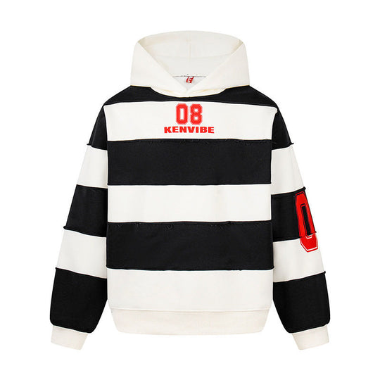 Damen Gestreifter Kapuzenpullover im Oversize-Sportstyle mit College‑Print Nord Taschen