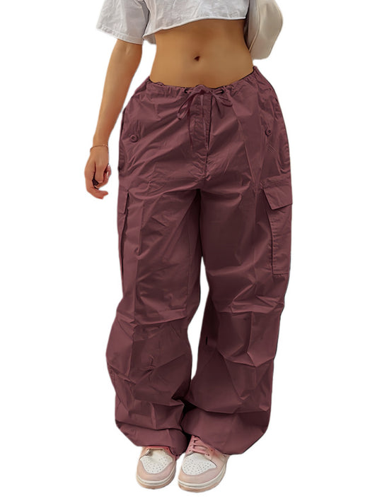 Damen Weite Cargo-Hose aus leichtem Funktionsstoff mit Tunnelzug und Pattentaschen Nord Taschen