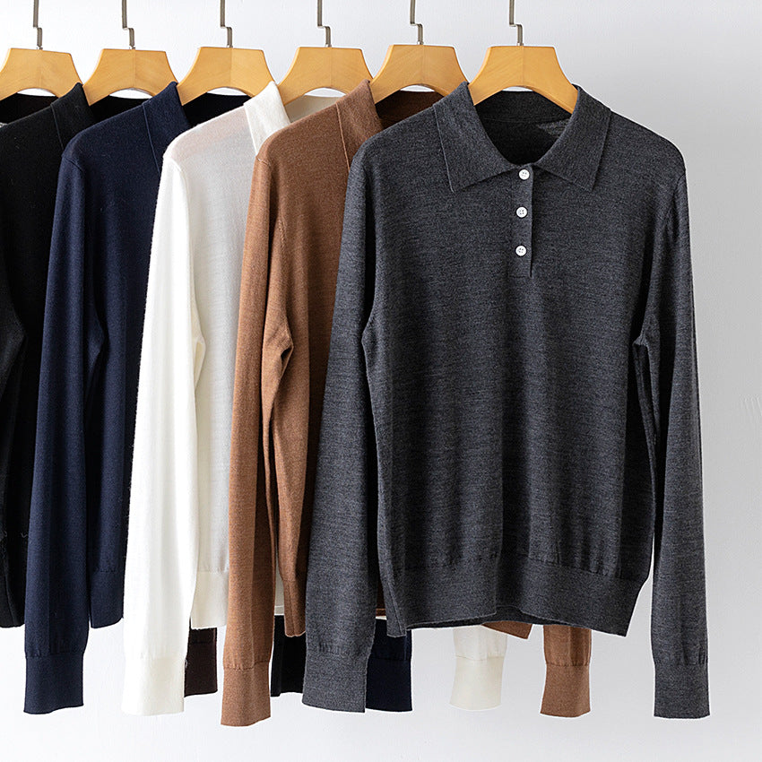 Damen Feinstrick-Polopullover mit Knopfleiste, leichtem Fall und Rippbündchen Nord Taschen
