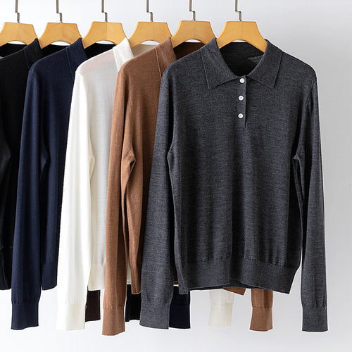 Damen Feinstrick-Polopullover mit Knopfleiste, leichtem Fall und Rippbündchen Nord Taschen