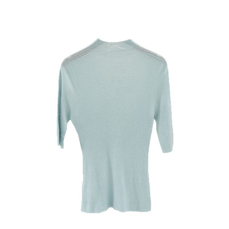 Damen Slim-Fit Rippstrick-Top mit halblangen Ärmeln und hohem Stehkragen Nord Taschen