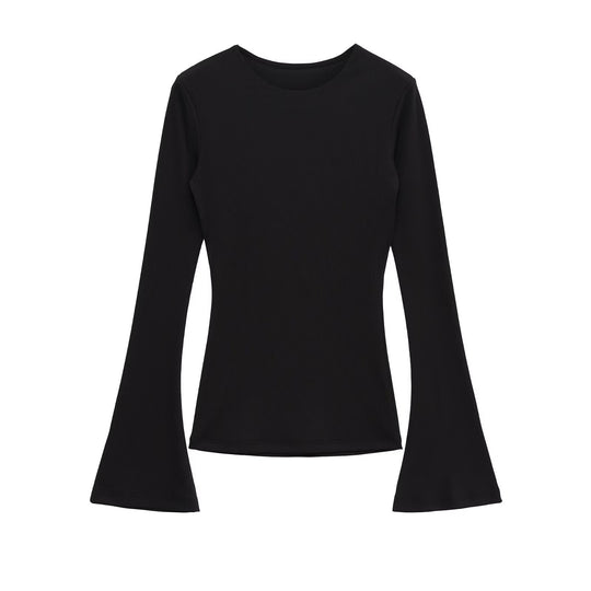 Damen Enganliegendes Rippstrick-Longsleeve mit ausgestellten Glockenärmeln Nord Taschen