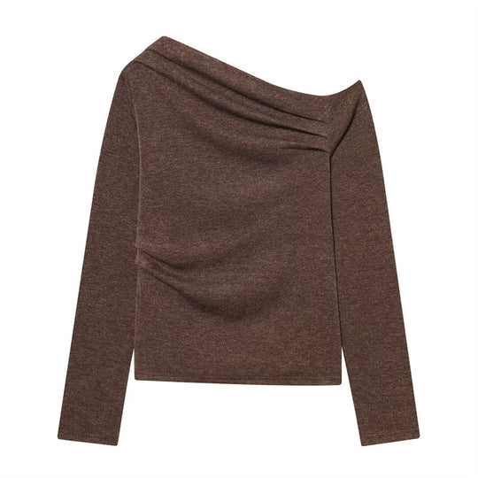 Damen asymmetrischer Feinstrick-Pullover mit Wasserfallkragen und taillierter Silhouette Nord Taschen