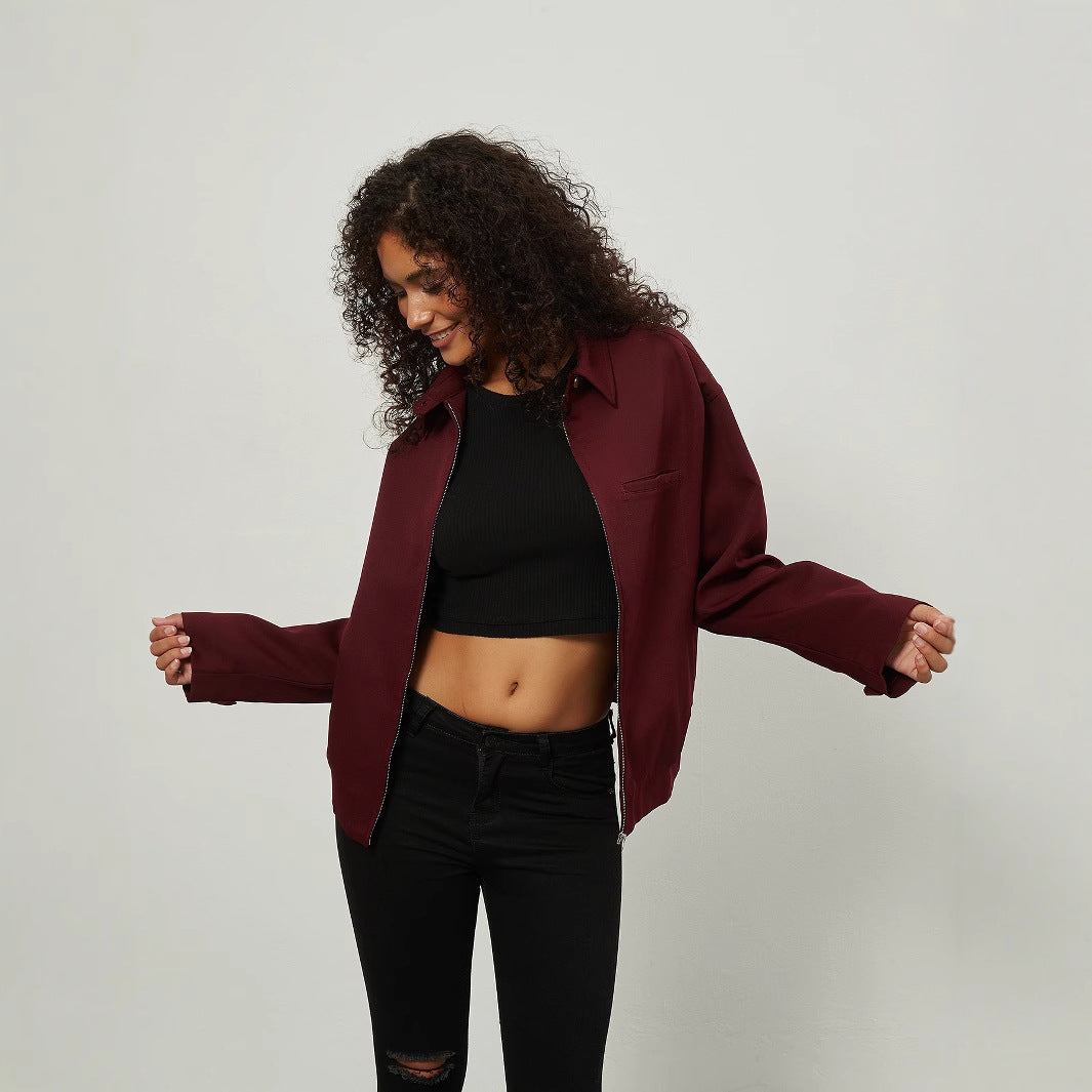 Damen Boxy Overshirt-Jacke mit Metallreißverschluss und Hemdkragen Nord Taschen
