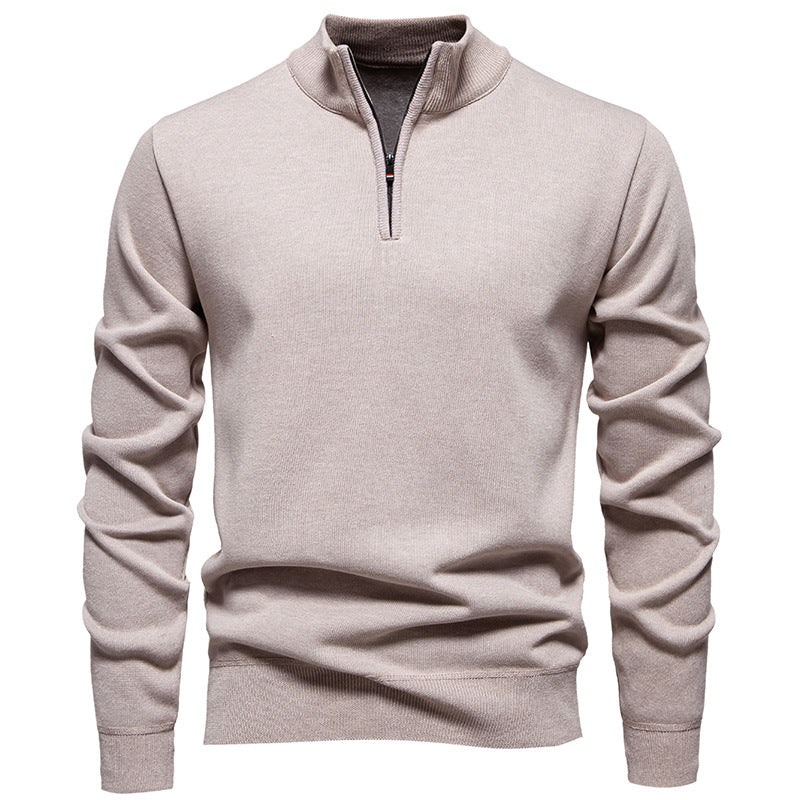 Herren feiner Strickpullover mit kurzem Reißverschluss und hohem Kragen