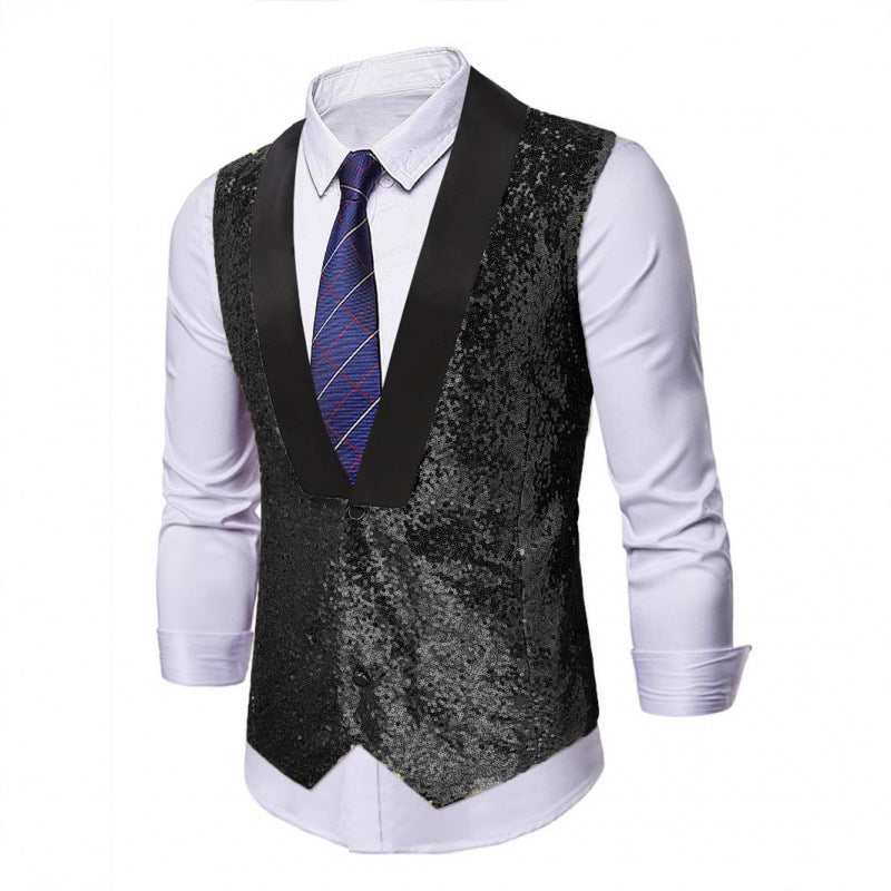Herren Glamourweste mit Pailletten, Schalkragen und tailliertem Schnitt Nord Taschen